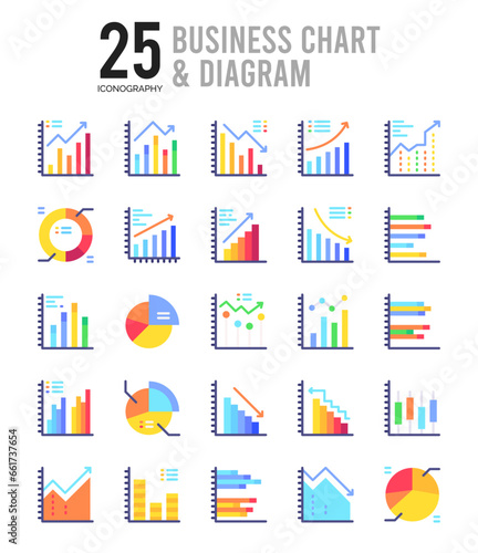 25 Business Chart and Diagram Flat icon pack. vector illustration.