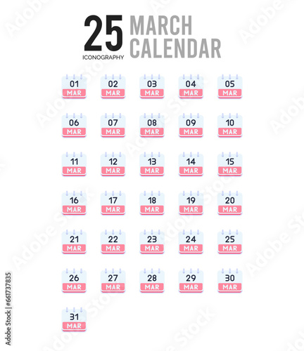 25 March Calendar Flat icon pack. vector illustration.