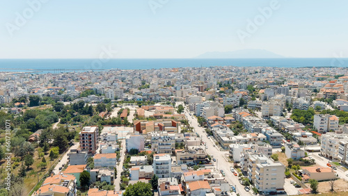 Fototapeta Naklejka Na Ścianę i Meble -  Alexandroupolis, Greece. Panorama of the central part of the city in summer. Coast of the Thracian Sea, Aerial View