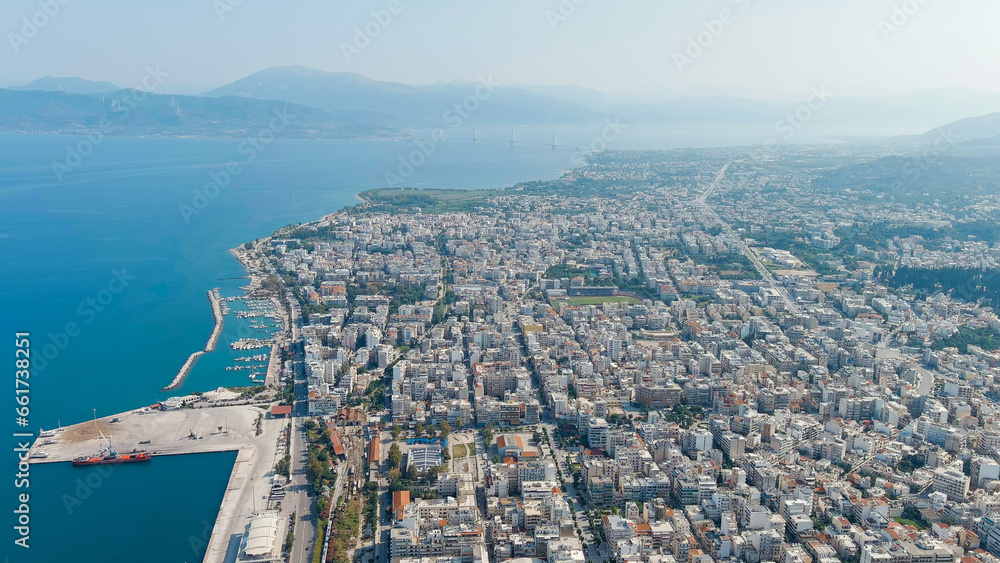 Patras, Greece. Central part of the city in summer. Sunny day, Aerial View