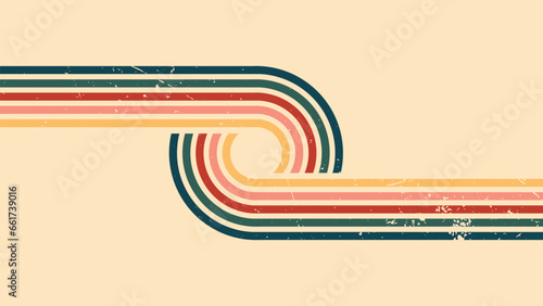 Abstract background of rainbow groovy Wavy Line design in 1970s Hippie Vintage Retro style. Old Vintage Retro background, Vector pattern, Vector vintage pattern, Vintage 70s colorful lines background