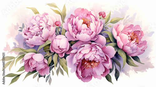 Watercolor vintage pink peony bouquet