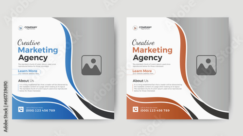 Customer service feedback review social media post or web banner with color variation template. 