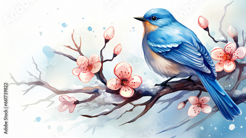 Winter blue bird on a branch