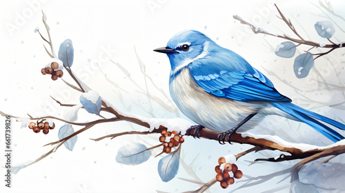 Winter blue bird on a branch © Hamna