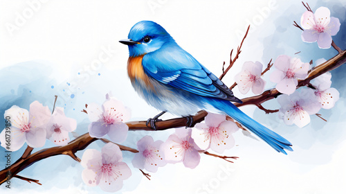 Winter blue bird on a branch