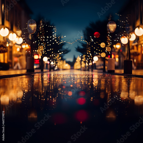 garlands on the boulevards, festive romantic atmosphere on the streets, bokeh glamor
