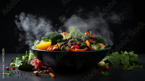 A bowl of food with a variety of vegetables