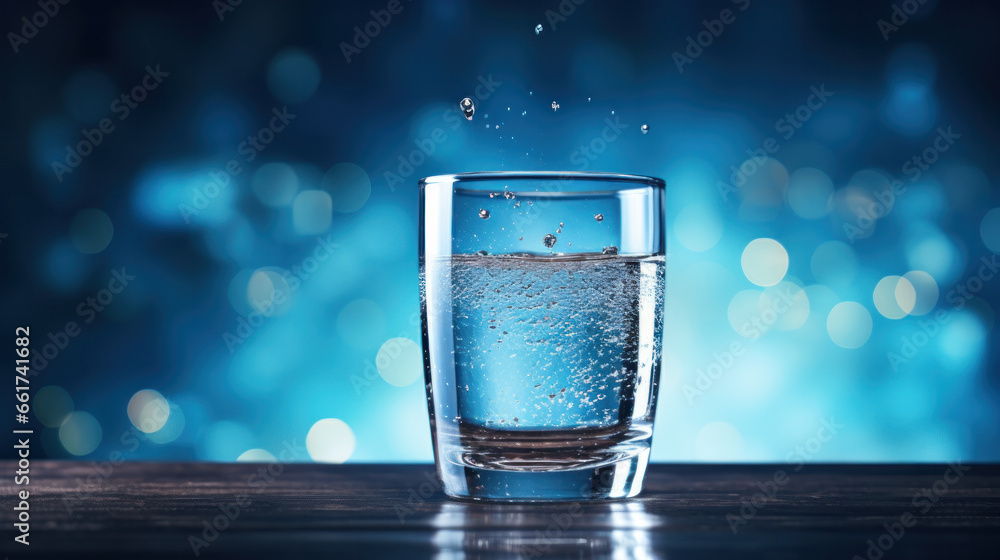 Pouring water into a glass against the nature background