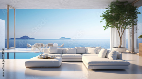 Perspective of modern luxury living room with white sofa © Ashley