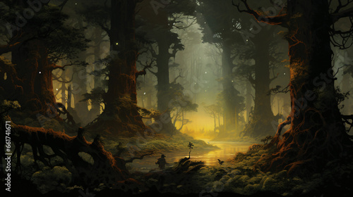 Depicting a mystical forest scene