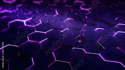 glowing dark purple abstract background with hexagons, Dark hexagonal technology abstract background