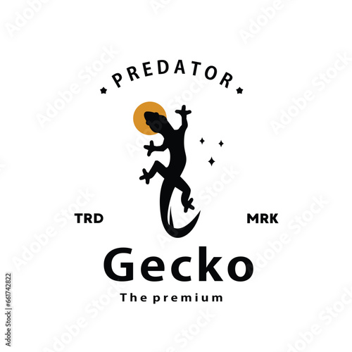 vintage retro hipster gecko logo vector outline silhouette art icon