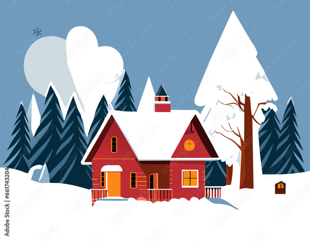 Obraz premium Snowing of village 