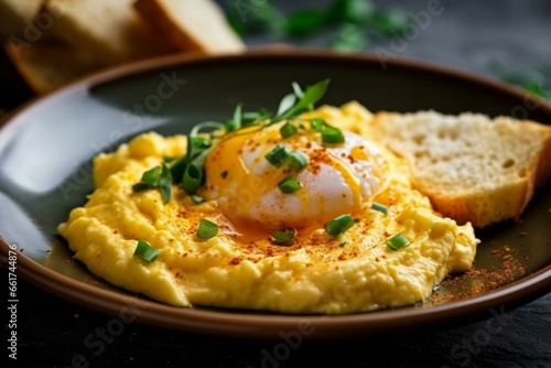 Tasty scrambled eggs for a delightful breakfast. Generative AI