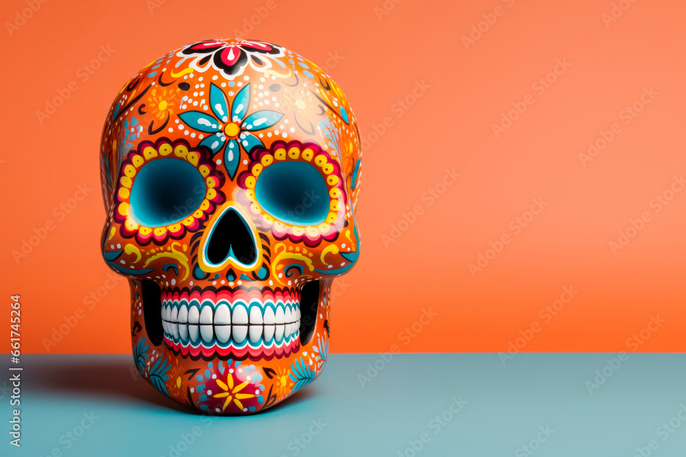 Sugar Calavera on a bright background. Celebration of the Day of the Dead. Mexican traditions. Sugar Calavera on a bright background. Celebration of the Day of the Dead. Mexican traditions.
