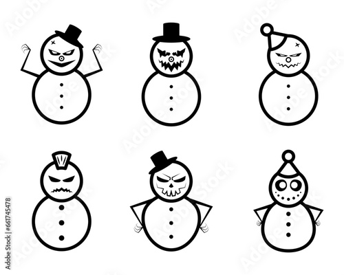 Set of evil snowmen. Vector icon. Isolated on white.