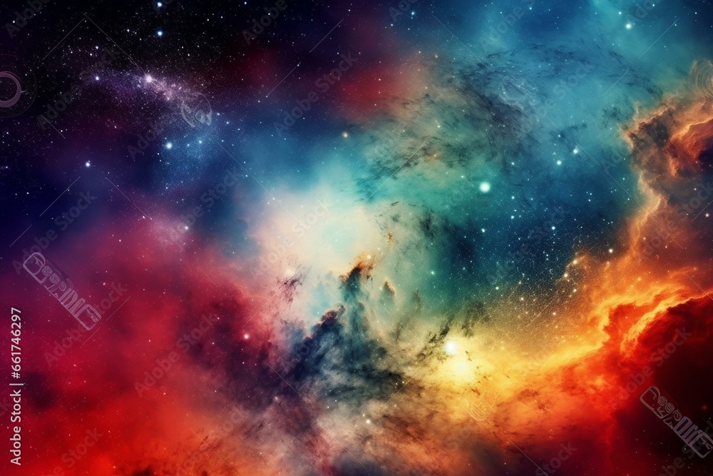 Colorful background with galaxy, stars, and cosmic gas nebula. Generative AI