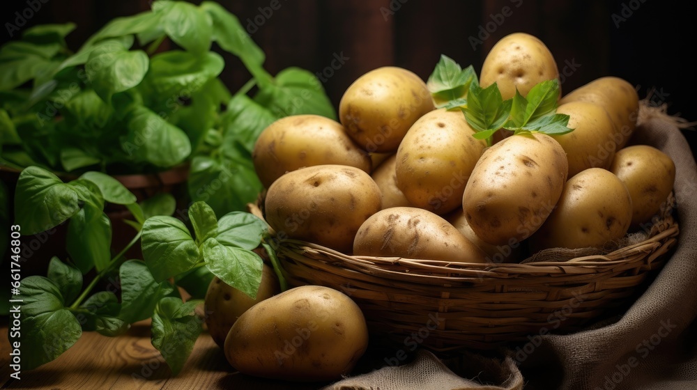Basket of potatoes. Harvesting.