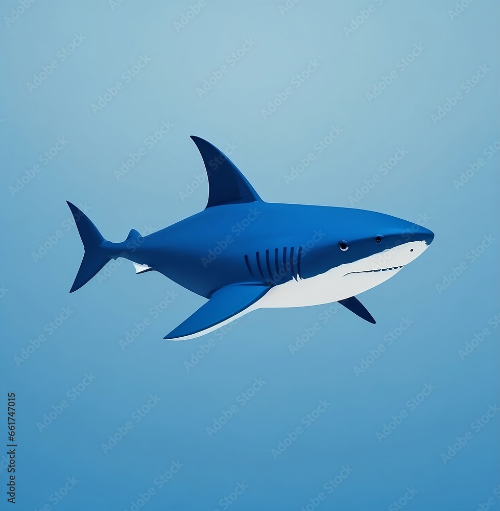 Minimalist shark art: bold and serene against deep blue