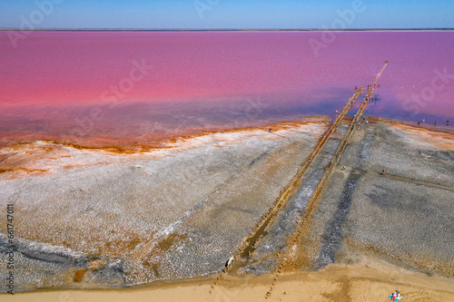 Red salk lake on the Crimean peninsula .  photo