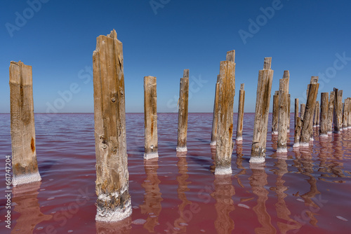Red salk lake on the Crimean peninsula . 