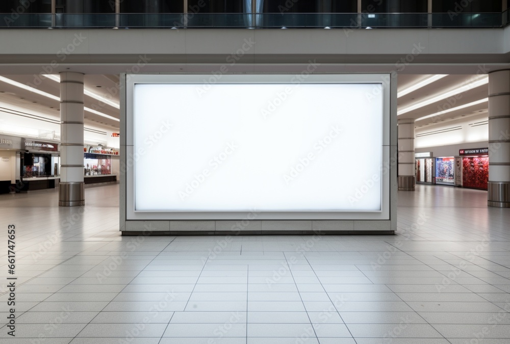 Blank advertising billboard frame on wall in mall. AI Generated Images - obrazy, fototapety, plakaty 
