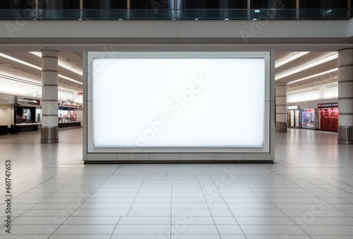 Blank advertising billboard frame on wall in mall. AI Generated Images photo