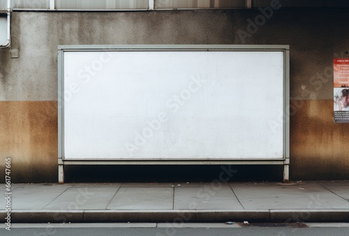 Empty advertising billboard frame on wall in bus stop. AI Generated Images © apep