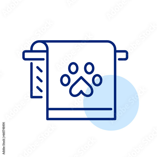 Towel on a rack with pet paw. Pet spa. Pixel perfect, editable stroke icon