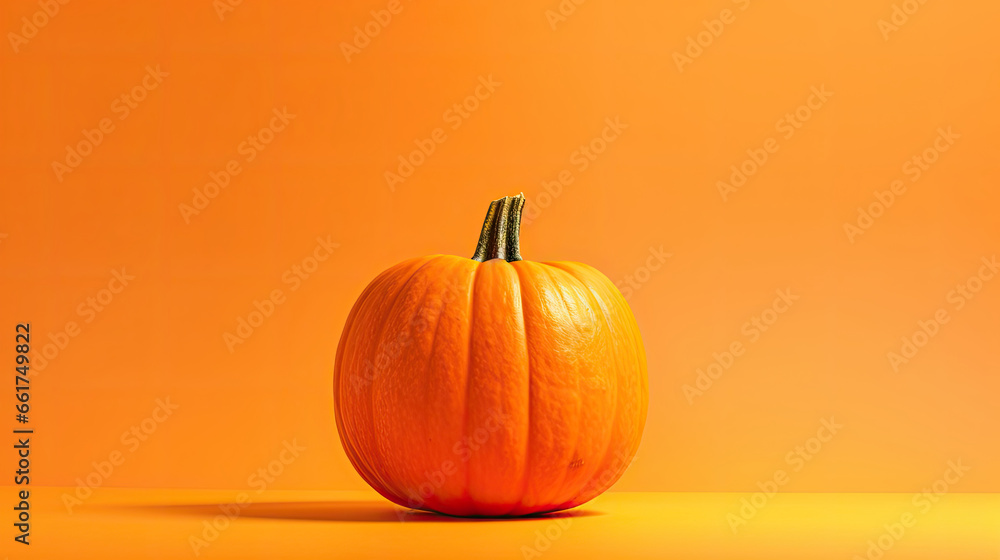 A single pumpkin on a orange background or wallpaper A single pumpkin on a orange background or wallpaper