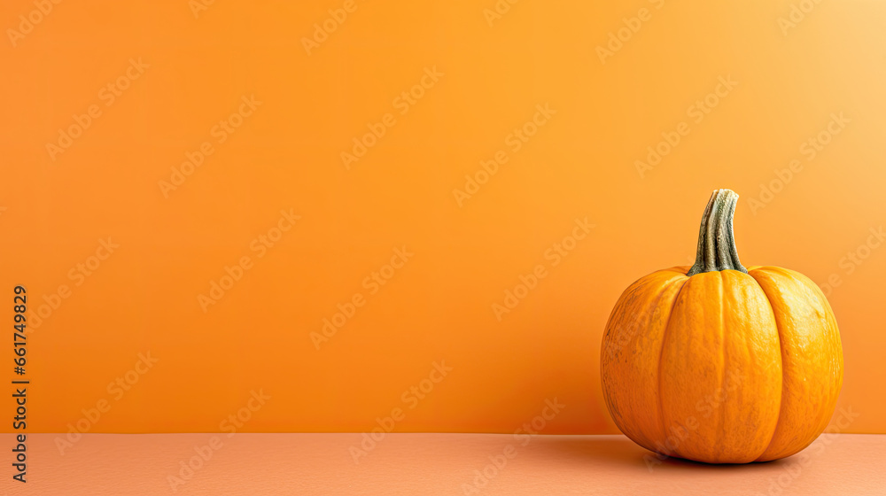 A single pumpkin on a orange background or wallpaper A single pumpkin on a orange background or wallpaper