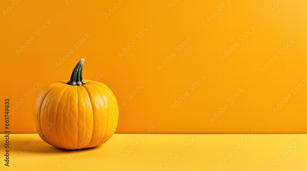 A single pumpkin on a yellow background or wallpaper A single pumpkin on a yellow background or wallpaper