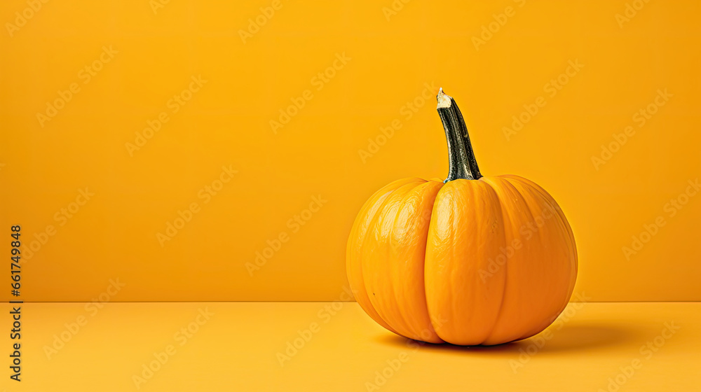 A single pumpkin on a yellow background or wallpaper A single pumpkin on a yellow background or wallpaper