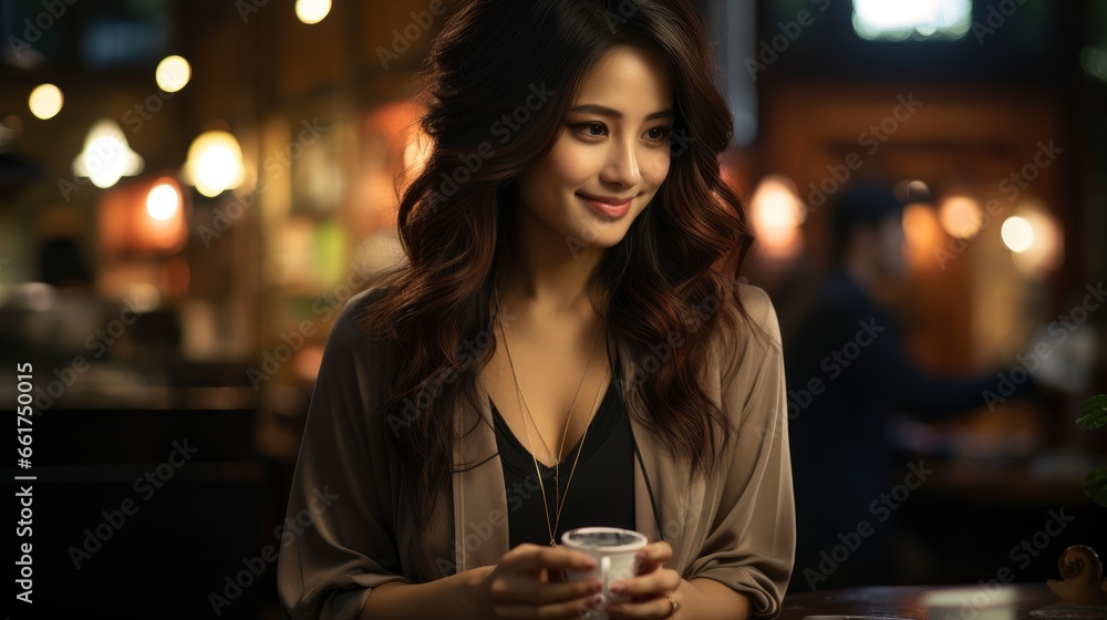 Portrait Confident Asian Woman Sitting Cafe Smartphon, Background Images , Hd Wallpapers, Background Image