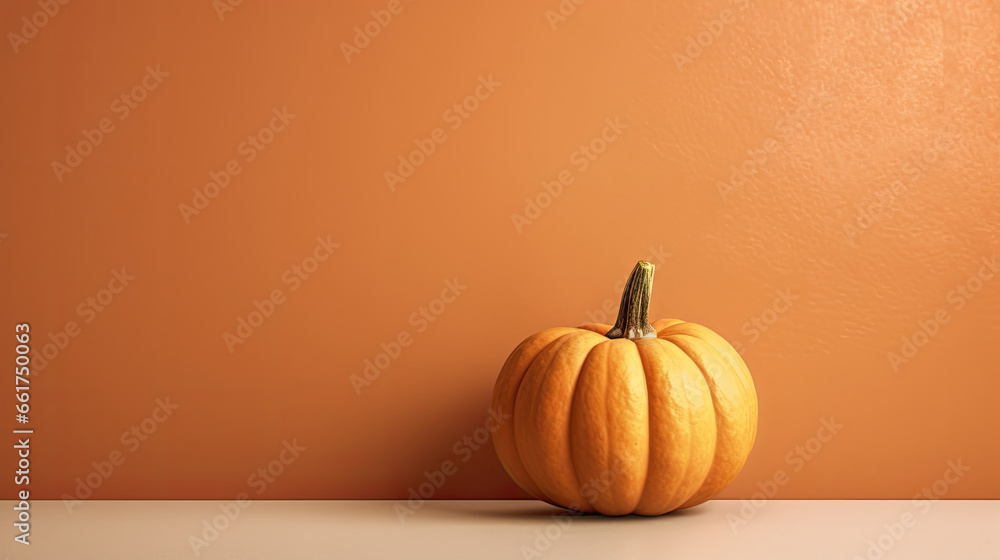A single pumpkin on a beige background or wallpaper A single pumpkin on a beige background or wallpaper
