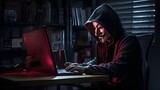 Hacker infront of his computer , cybercrime , AI  generative