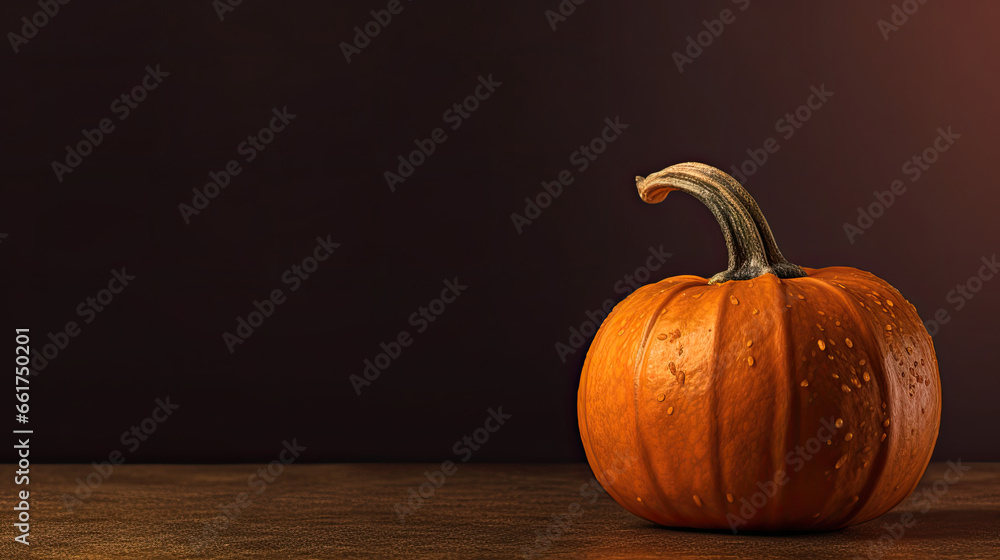 A single pumpkin on a dark brown background or wallpaper A single pumpkin on a dark brown background or wallpaper