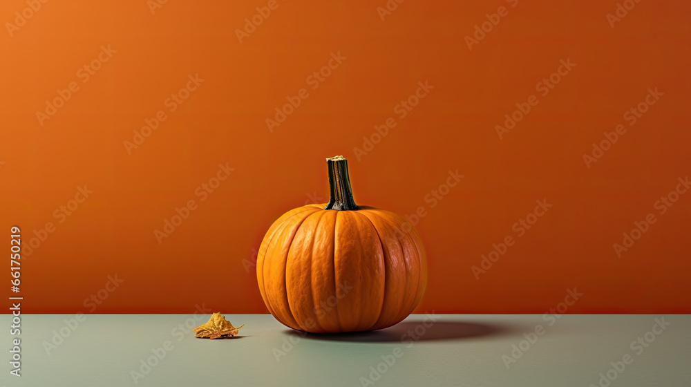A single pumpkin on a dark orange background or wallpaper A single pumpkin on a dark orange background or wallpaper