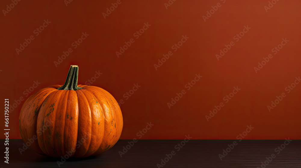 A single pumpkin on a dark red background or wallpaper A single pumpkin on a dark red background or wallpaper