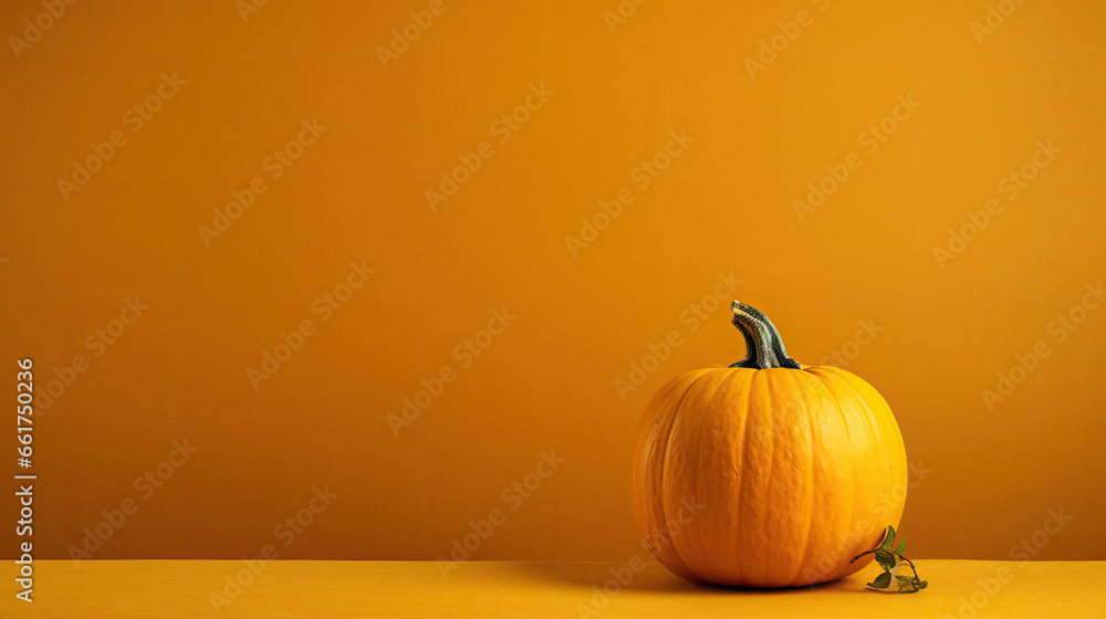 A single pumpkin on a dark yellow background or wallpaper A single pumpkin on a dark yellow background or wallpaper