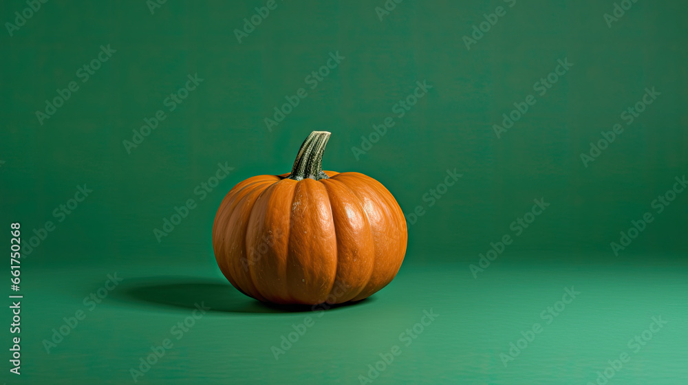 A single pumpkin on a dark green background or wallpaper A single pumpkin on a dark green background or wallpaper