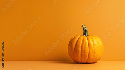 A single pumpkin on a dark yellow background or wallpaper