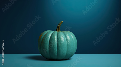 A single pumpkin on a dark cyan background or wallpaper