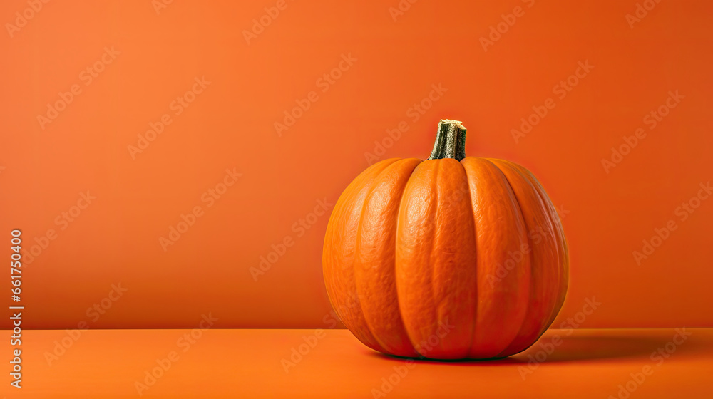 A single pumpkin on a light red background or wallpaper A single pumpkin on a light red background or wallpaper