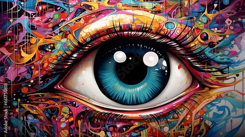 Close up colorful Eye with world , generative AI photo