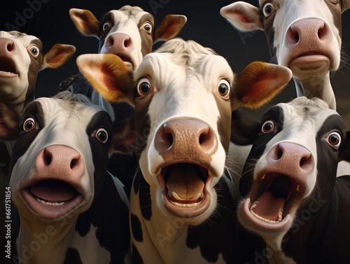 Herd of cows: All the cows look horrified and frightened