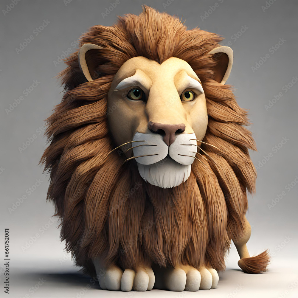 A 3 d Lion in sitting posture with original background - obrazy, fototapety, plakaty 