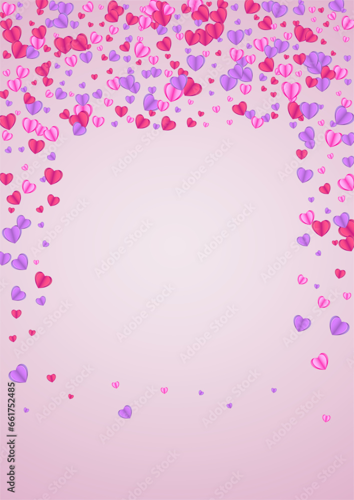 Purple Heart Background Pink Vector. Art Pattern Confetti. Pinkish Anniversary Frame. Tender Confetti Cute Illustration. Fond Gift Texture.