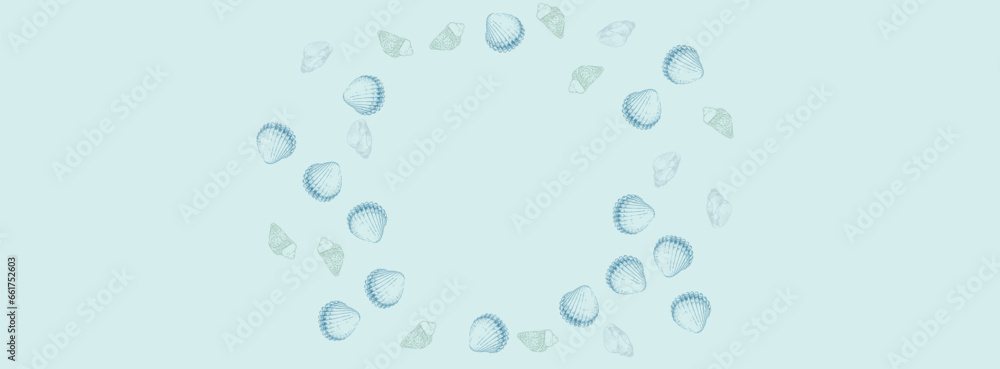 Ultramarine Shellfish Background Gray Vector. Snail Underwater Illustration. Nautical Set. Blue Clam Whimsical Design.
